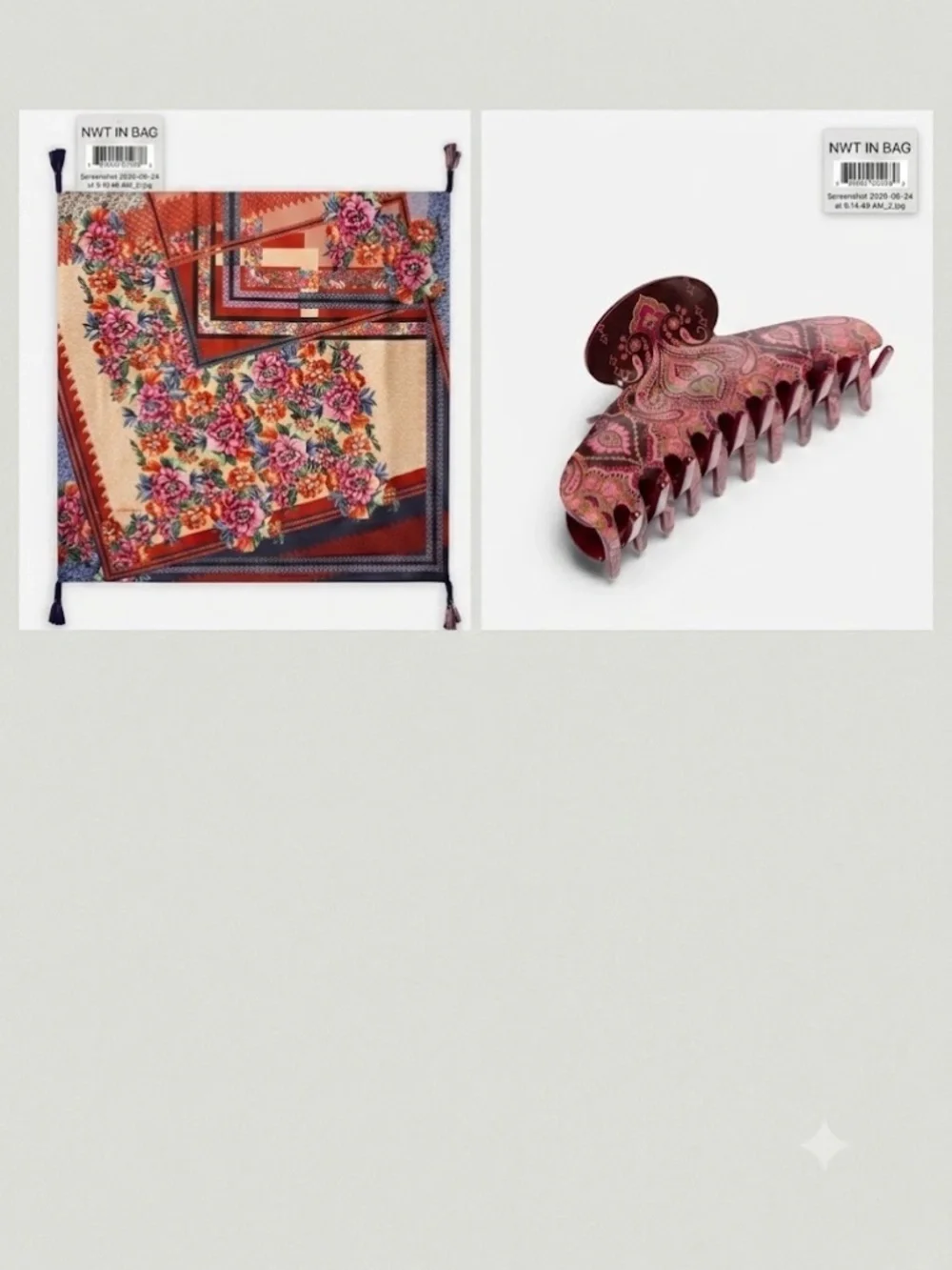 Johnny Was Silk Scarf & Angelia Hairclip Bundle NWT